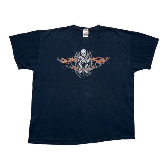 Fruit of the Loom Vintage Y2K Shot in the Dark Skull T-Shirt Black Short Sleeve - Picture 1 of 8